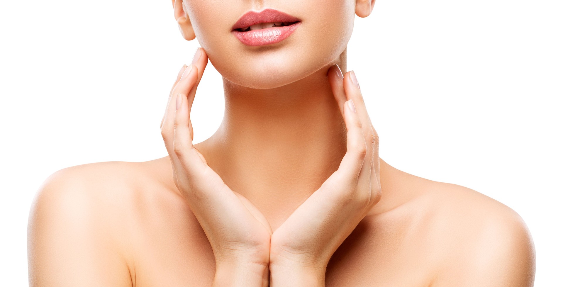 Skin Care Beauty, Woman Lips and Hands Skincare, Healthy Body, White Background